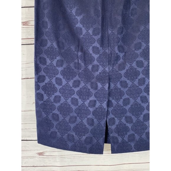 Worthington Skirt Womens Sz 4 Petite Navy Blue Jacquard Stretch Damask Straight - Picture 5 of 9